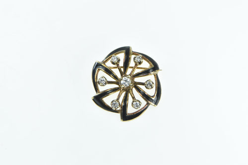 14K 0.38 Ctw Diamond Vintage Enamel Geometric Swirl Pin/Brooch Yellow Gold