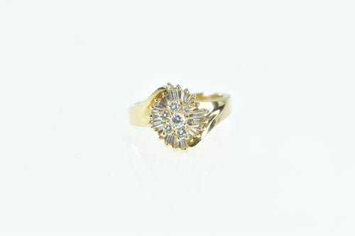 14K 0.75 Ctw Baguette Diamond Swirl Vintage Cluster Ring Yellow Gold