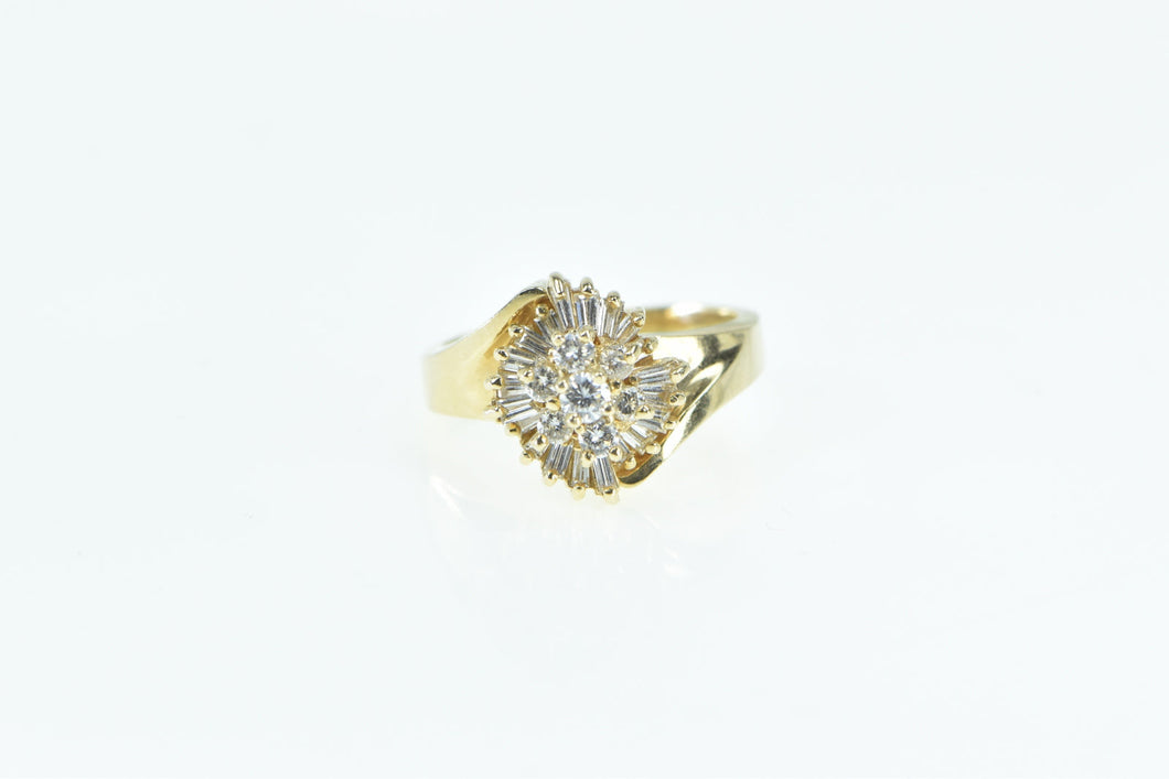 14K 0.75 Ctw Baguette Diamond Swirl Vintage Cluster Ring Yellow Gold