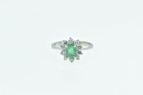 14K 1.10 Ctw Emerald Diamond Halo Engagement Ring White Gold