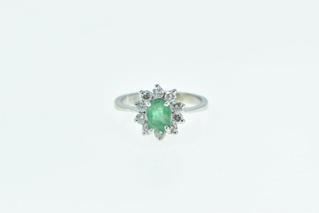 14K 1.10 Ctw Emerald Diamond Halo Engagement Ring White Gold