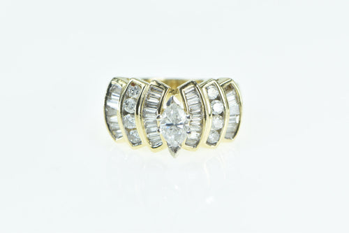 14K 2.10 Ctw Marquise Diamond Vintage Engagement Ring Yellow Gold