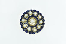 Load image into Gallery viewer, 14K Victorian Scalloped Blue Enamel Opal Ornate Pendant/Pin Yellow Gold