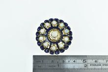 Load image into Gallery viewer, 14K Victorian Scalloped Blue Enamel Opal Ornate Pendant/Pin Yellow Gold