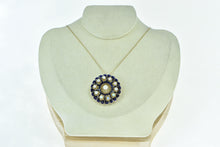 Load image into Gallery viewer, 14K Victorian Scalloped Blue Enamel Opal Ornate Pendant/Pin Yellow Gold
