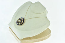 Load image into Gallery viewer, 14K Victorian Scalloped Blue Enamel Opal Ornate Pendant/Pin Yellow Gold
