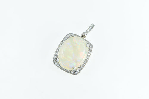 18K Massive Natural Opal 0.83 Ctw Diamond Pendant White Gold