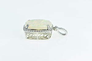 18K Massive Natural Opal 0.83 Ctw Diamond Pendant White Gold