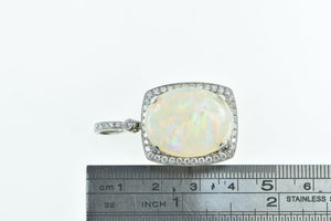 18K Massive Natural Opal 0.83 Ctw Diamond Pendant White Gold