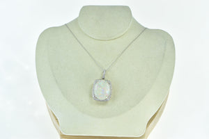 18K Massive Natural Opal 0.83 Ctw Diamond Pendant White Gold
