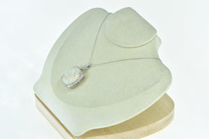 18K Massive Natural Opal 0.83 Ctw Diamond Pendant White Gold