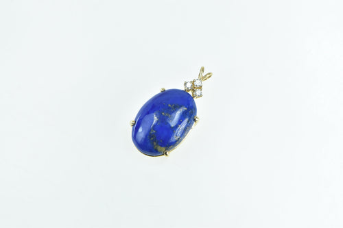 14K Lapis Lazuli Diamond Oval Cabochon Statement Pendant Yellow Gold