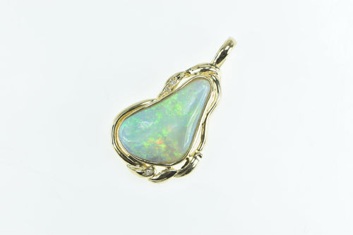 14K Ornate Vintage Natural Opal Diamond Statement Pendant Yellow Gold