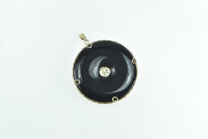 14K Black Onyx Chinese Dragon Bi Ornate Pendant Yellow Gold
