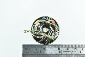 14K Black Onyx Chinese Dragon Bi Ornate Pendant Yellow Gold