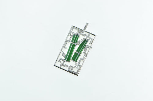 18K Jade Diamond Ornate Squared Vine Motif Pendant White Gold