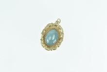 Load image into Gallery viewer, 14K Oval Jadeite Scalloped Trim Etched Statement Pendant Yellow Gold