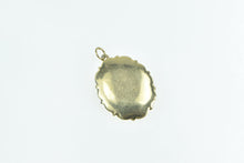 Load image into Gallery viewer, 14K Oval Jadeite Scalloped Trim Etched Statement Pendant Yellow Gold