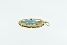 Load image into Gallery viewer, 14K Oval Jadeite Scalloped Trim Etched Statement Pendant Yellow Gold