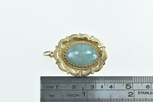 14K Oval Jadeite Scalloped Trim Etched Statement Pendant Yellow Gold