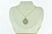 Load image into Gallery viewer, 14K Oval Jadeite Scalloped Trim Etched Statement Pendant Yellow Gold