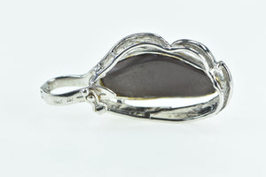 14K Black Opal Diamond Accent Curvy Statement Pendant White Gold