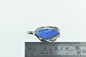14K Black Opal Diamond Accent Curvy Statement Pendant White Gold