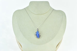 14K Black Opal Diamond Accent Curvy Statement Pendant White Gold