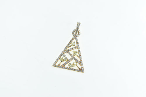 18K 1.60 Ctw White Yellow Diamond Triangle Geometric Pendant Yellow Gold