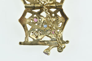 14K Vintage 3D Purse Gemstone Hand Bag Fashion Pendant Yellow Gold