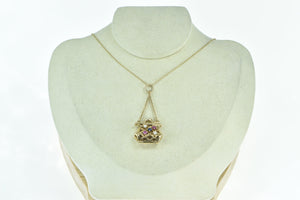 14K Vintage 3D Purse Gemstone Hand Bag Fashion Pendant Yellow Gold
