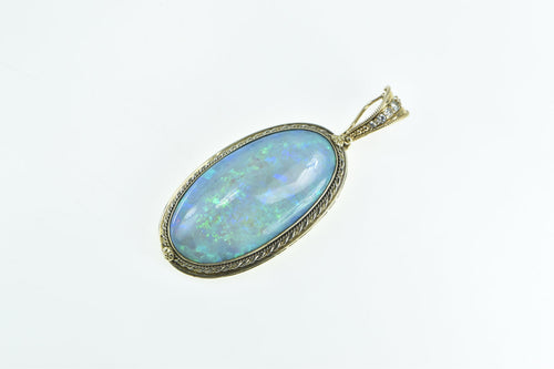 14K Victorian Ornate Antique Natural Opal Diamond Pendant Yellow Gold