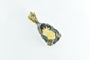 14K 24.89 Ctw Pear Citrine Ornate Pave Frog Pendant Yellow Gold