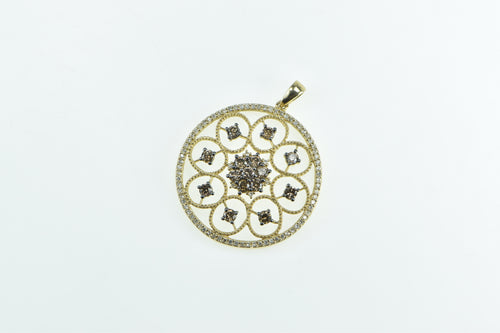 14K Effy Diamond Ornate Round Cluster Medallion Pendant Yellow Gold