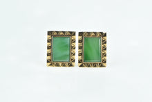 Load image into Gallery viewer, 18K 1960&#39;s Vintage Green Agate Ornate Men&#39;s Cuff Links Yellow Gold