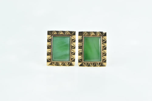 18K 1960's Vintage Green Agate Ornate Men's Cuff Links Yellow Gold