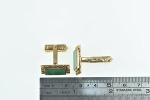 18K 1960's Vintage Green Agate Ornate Men's Cuff Links Yellow Gold