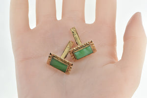 18K 1960's Vintage Green Agate Ornate Men's Cuff Links Yellow Gold