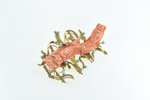Load image into Gallery viewer, 14K Ornate Chinese Coral Turquoise Water Bearer Pin/Brooch Yellow Gold