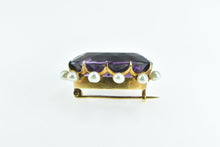 Load image into Gallery viewer, 18K Victorian Oval Amethyst Pearl Ornate Statement Pin/Brooch Yellow Gold