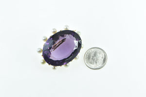 18K Victorian Oval Amethyst Pearl Ornate Statement Pin/Brooch Yellow Gold