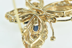 14K Marquise Sapphire Diamond Ornate Butterfly Pendant/Pin Yellow Gold