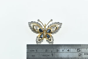 14K Marquise Sapphire Diamond Ornate Butterfly Pendant/Pin Yellow Gold