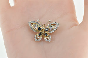 14K Marquise Sapphire Diamond Ornate Butterfly Pendant/Pin Yellow Gold