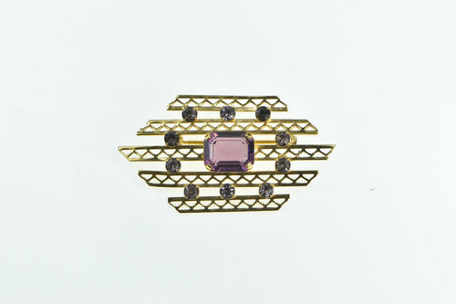 Gold Filled Vintage Amethyst Filigree Bar Statement Pin/Brooch