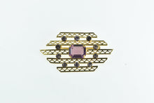 Load image into Gallery viewer, Gold Filled Vintage Amethyst Filigree Bar Statement Pin/Brooch