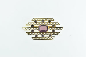 Gold Filled Vintage Amethyst Filigree Bar Statement Pin/Brooch