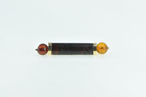 10K Black Onyx Amber Sphere Bar Vintage Statement Pin/Brooch Yellow Gold