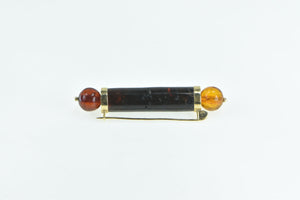 10K Black Onyx Amber Sphere Bar Vintage Statement Pin/Brooch Yellow Gold