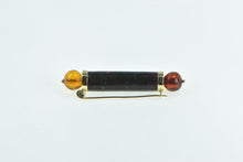 Load image into Gallery viewer, 10K Black Onyx Amber Sphere Bar Vintage Statement Pin/Brooch Yellow Gold